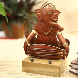 Handcrafted Brass Ganesh Mobile Stand with Wooden Base
