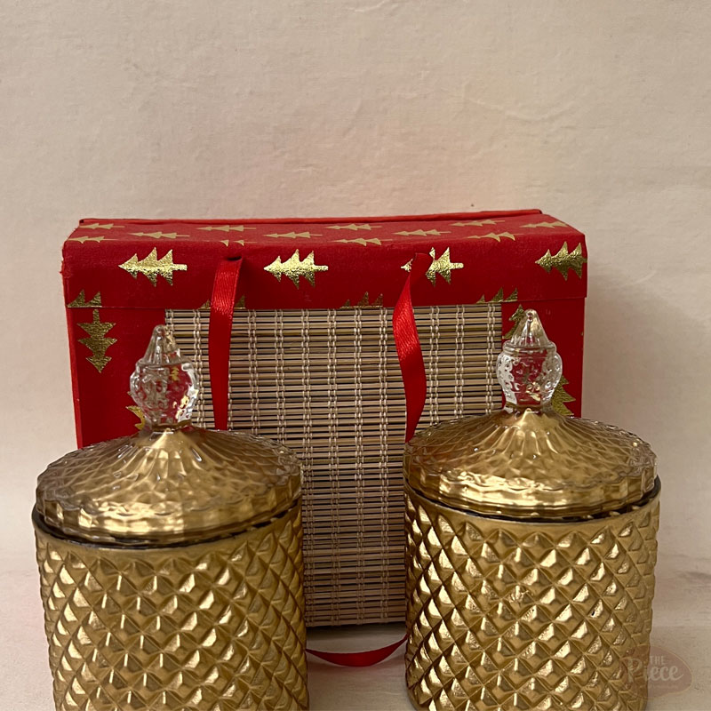 Diamond Cut Painted Glass Candy Jar Set – 2 pcs (Gold Finish, Premium Edition) - Image 4