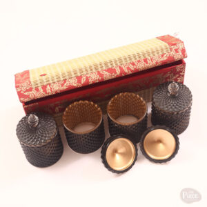 Diamond Cut Glass Candy Jar Set Black Gold Lids
