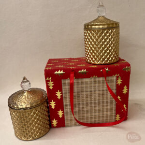 Diamond Cut Painted Glass Candy Jar Set of 2 with Gold Finish