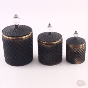 Diamond Cut Painted Glass Candy Jar Set of 3 with Black and Gold Lid