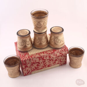 Golden Round Embossed Drinking Glass Set for Luxury Dining
