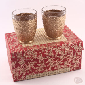 Premium Painted Embossed Drinking Glass Set with Golden Floral Design