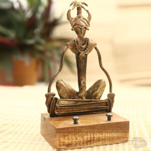 Handcrafted Tribal Musician Brass Mobile Stand with Wooden Base