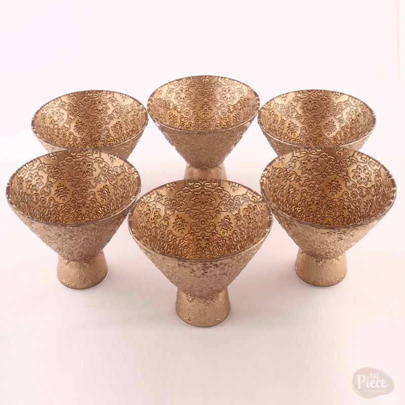 Antique Gold Embossed Glass Dessert Bowl Set for Elegant Dessert Serving