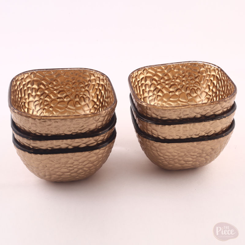 Hand Painted Gold Textured Serving Square Bowl – Set of 6 - Image 2