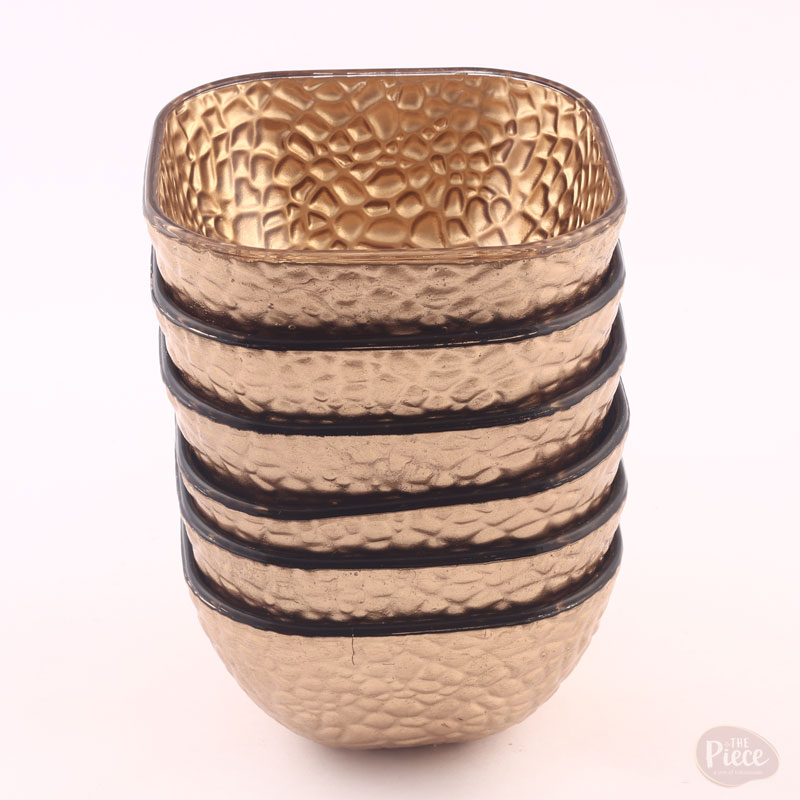 Hand Painted Gold Textured Serving Square Bowl – Set of 6 - Image 3