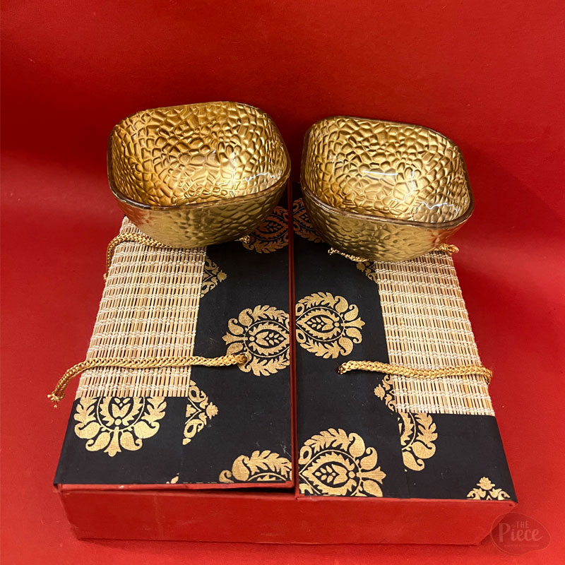 Hand Painted Gold Textured Serving Square Bowl – Set of 6 - Image 5