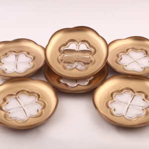 Gold Finish Glass Serving Platter Set with Round Floral Design