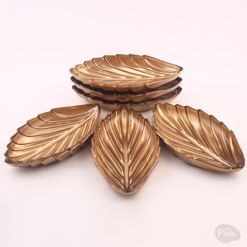Gold Finish Leaf Shape Serving Platter