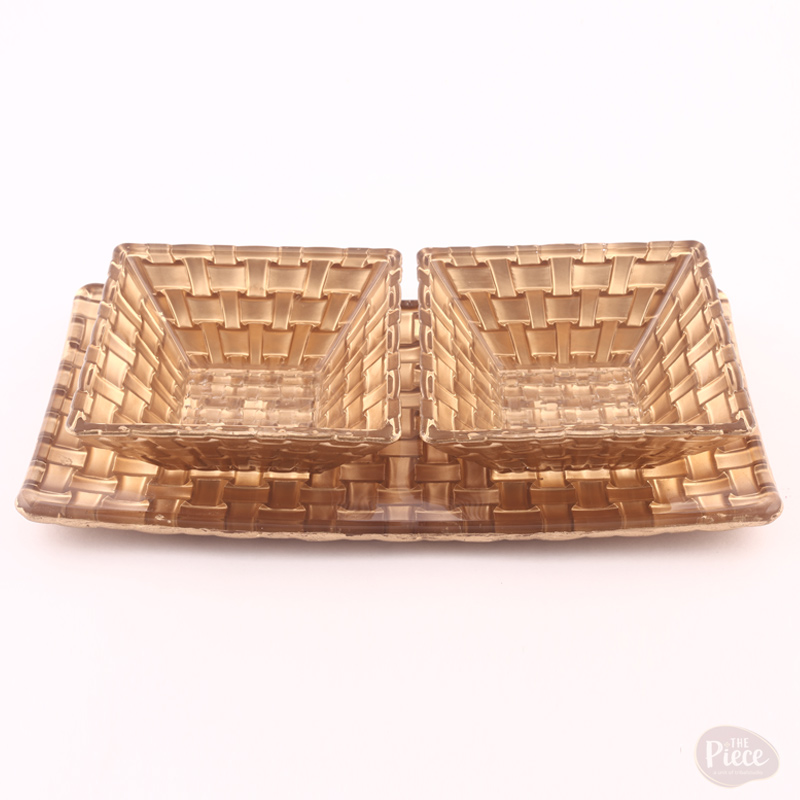 Gold Look Serving Platter with 2 Bowls