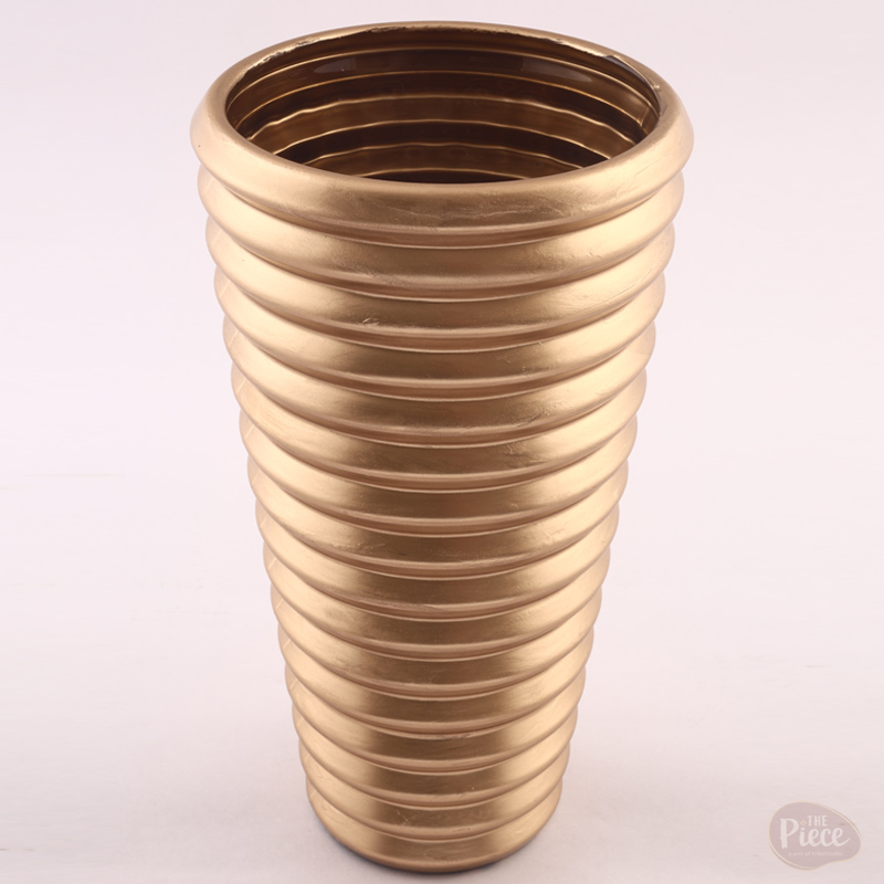 Gold Ribbed Glass Flower Vase