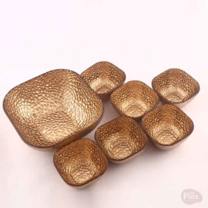 Hand Painted Gold Textured Serving Bowl Set of 7 for Dining and Serving