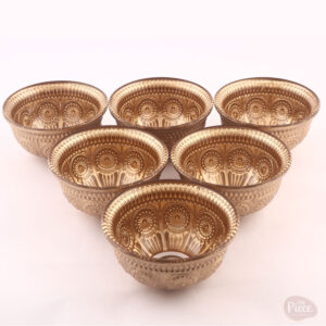 Hand Painted Gold Textured Serving Round Bowl Set of 6 for Dining and Serving