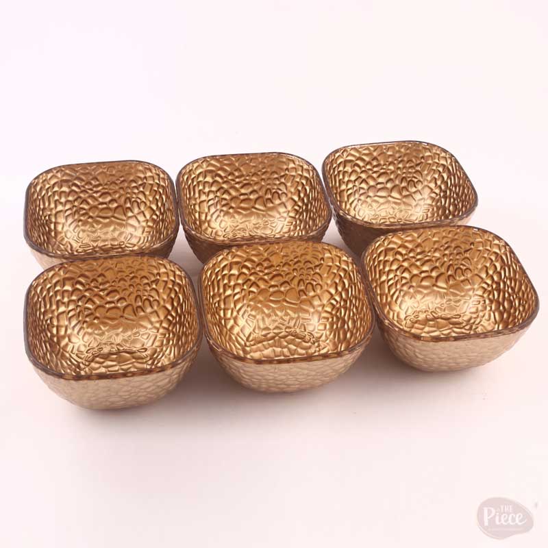 Hand Painted Gold Textured Serving Square Bowl Set of 6 for Dining and Serving