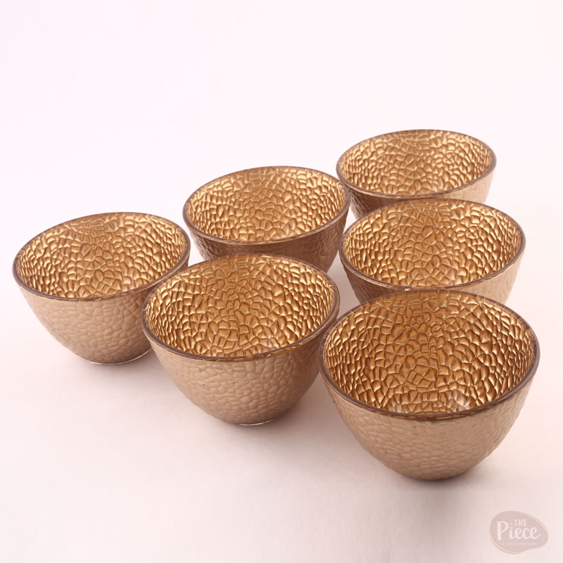 Hand Painted Gold Glass Ice Cream Bowls – Textured Dessert Bowl Set of 6 - Image 4