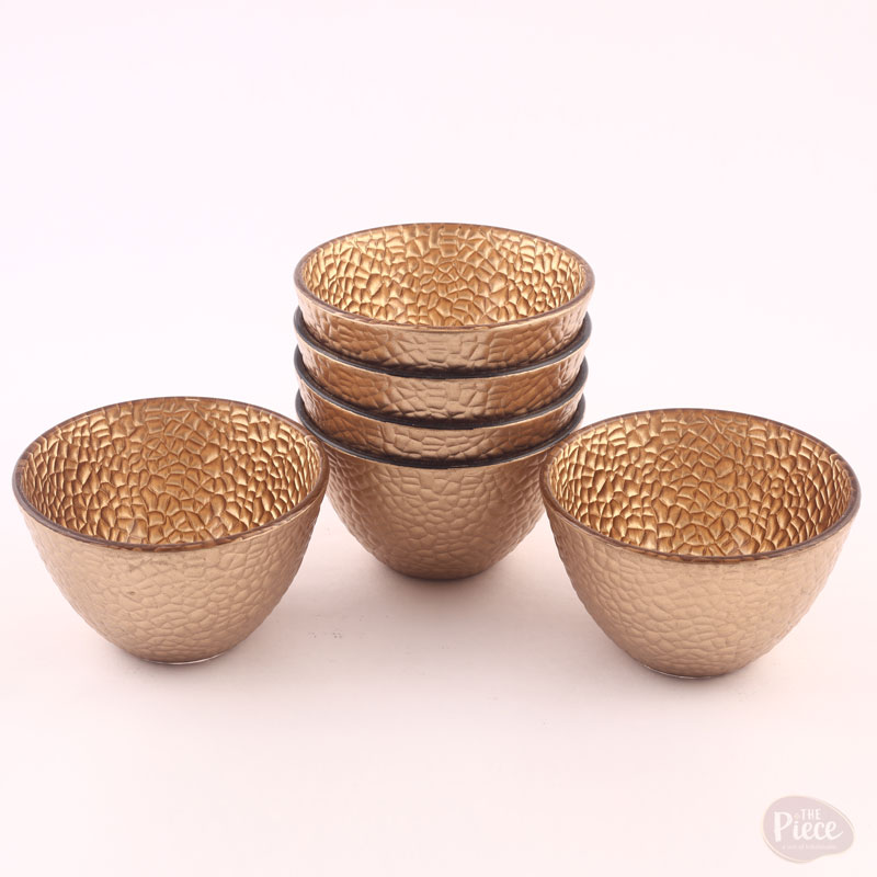 Hand Painted Gold Glass Ice Cream Bowls – Textured Dessert Bowl Set of 6 - Image 5