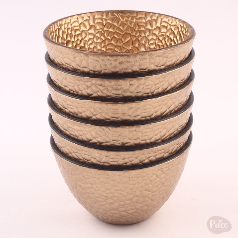 Hand Painted Gold Glass Ice Cream Bowls – Textured Dessert Bowl Set of 6 - Image 6