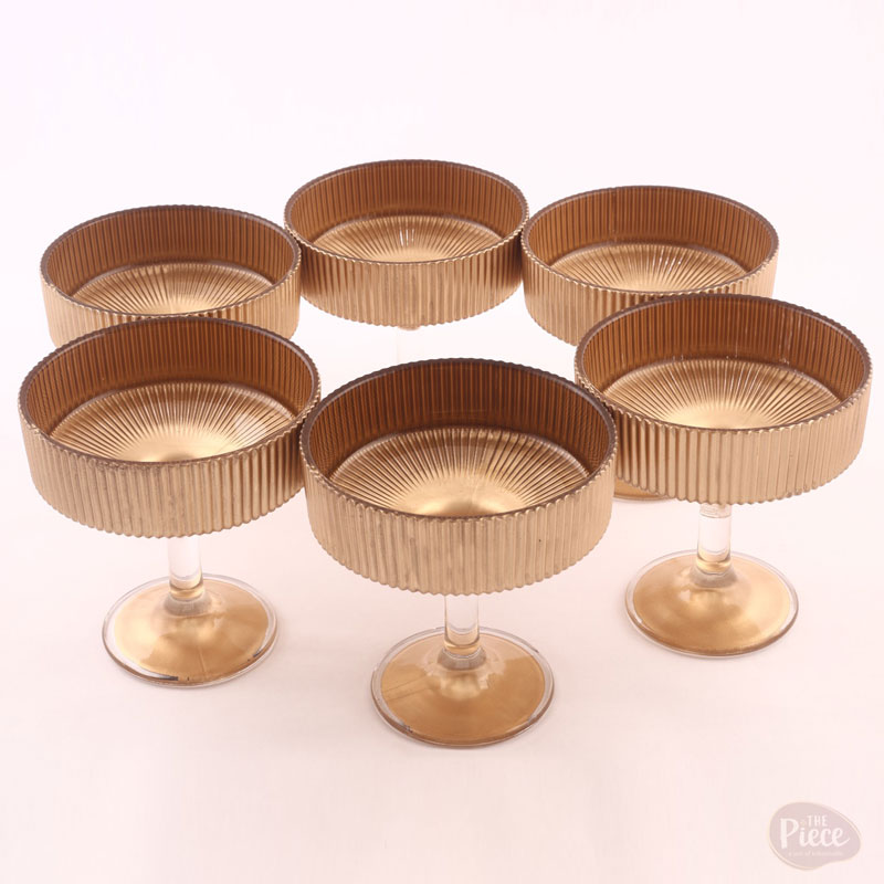 Vintage Gold Embossed Glass Ice Cream Dessert Bowls – Set of 6 - Image 2