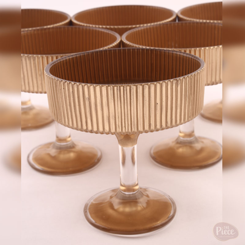 Vintage Gold Embossed Glass Ice Cream Dessert Bowls – Set of 6 - Image 3