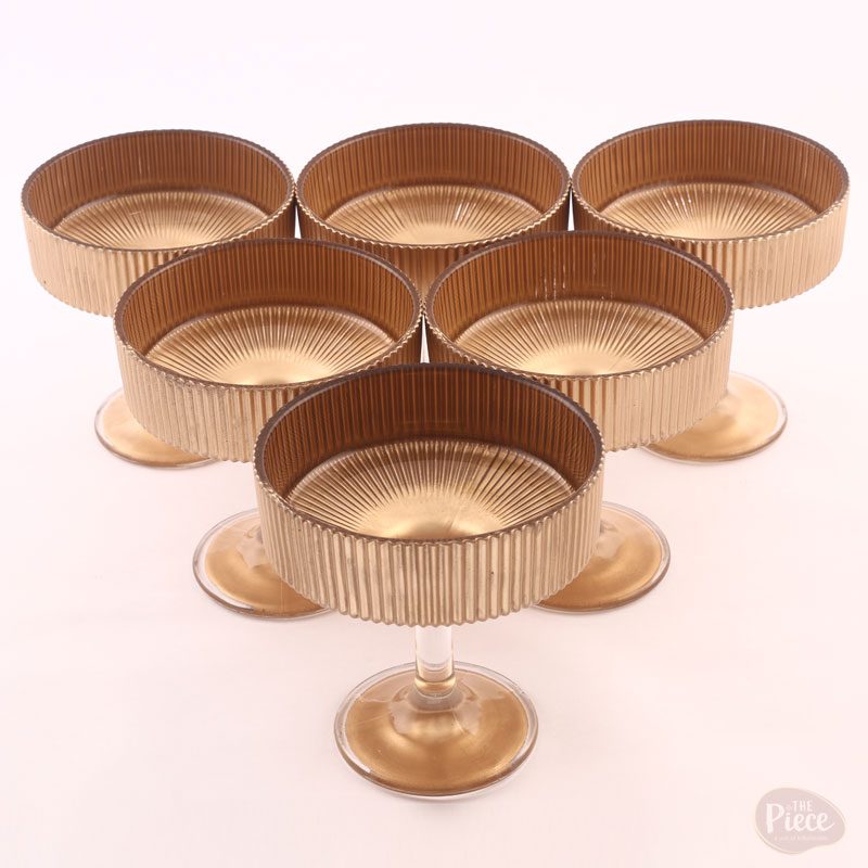 Vintage Gold Embossed Glass Ice Cream Dessert Bowls – Set of 6 - Image 4