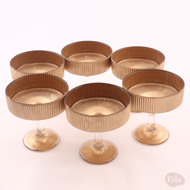 Vintage Gold Embossed Glass Ice Cream Dessert Bowls – Set of 6 - Image 5