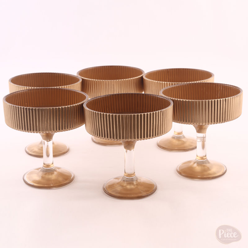 Vintage Gold Embossed Glass Ice Cream Dessert Bowls – Set of 6 - Image 7