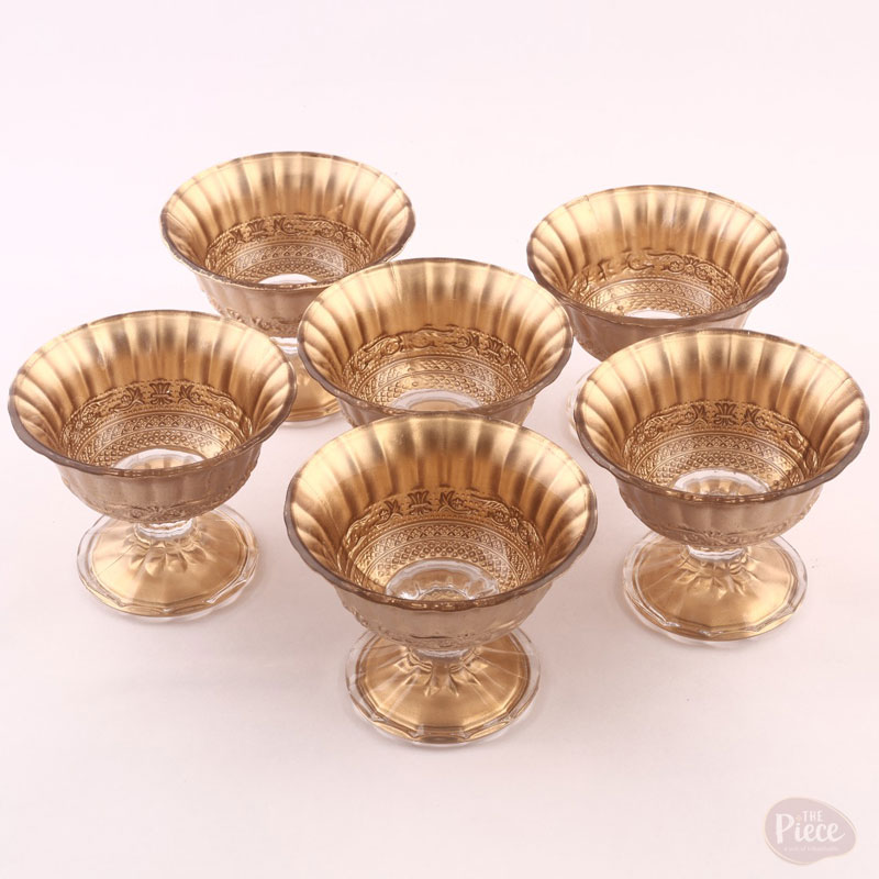 Royal Gold Fluted Glass Ice Cream Bowls with Pedestal – Set of 6 - Image 2