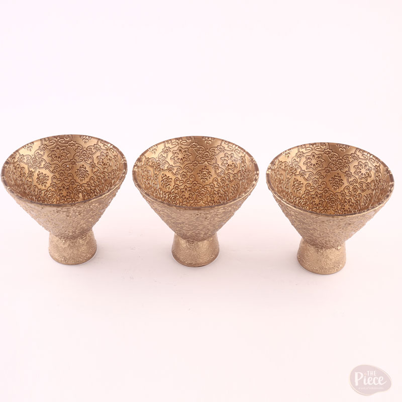 Antique Gold Embossed Glass Ice Cream Dessert Bowls – Set of 6 - Image 2