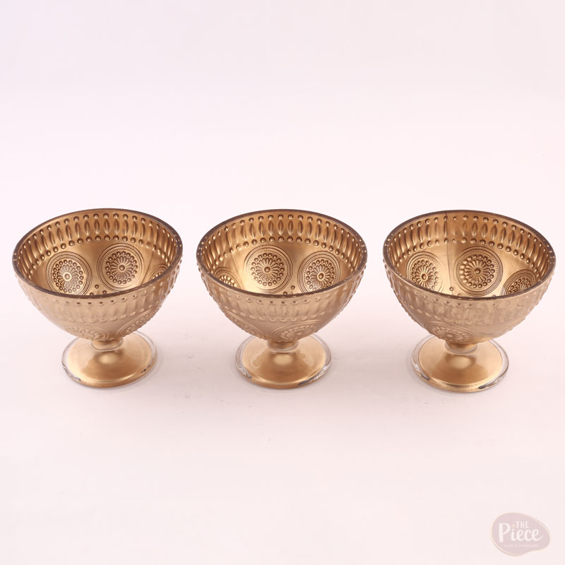 Vintage Gold Textured Glass Ice Cream Cups with Pedestal – Set of 6 - Image 2