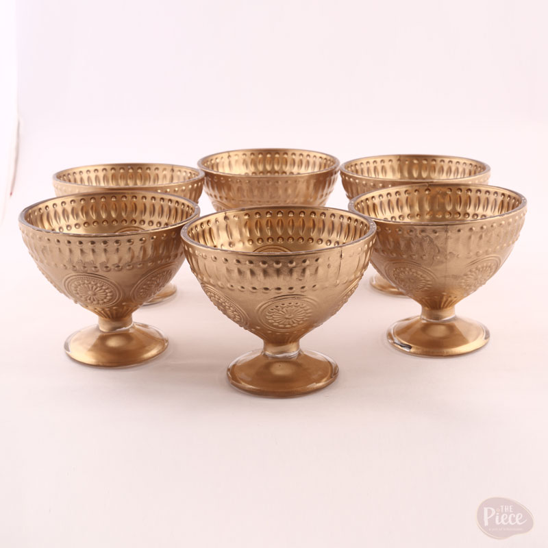 Vintage Gold Textured Glass Ice Cream Cups with Pedestal – Set of 6 - Image 3