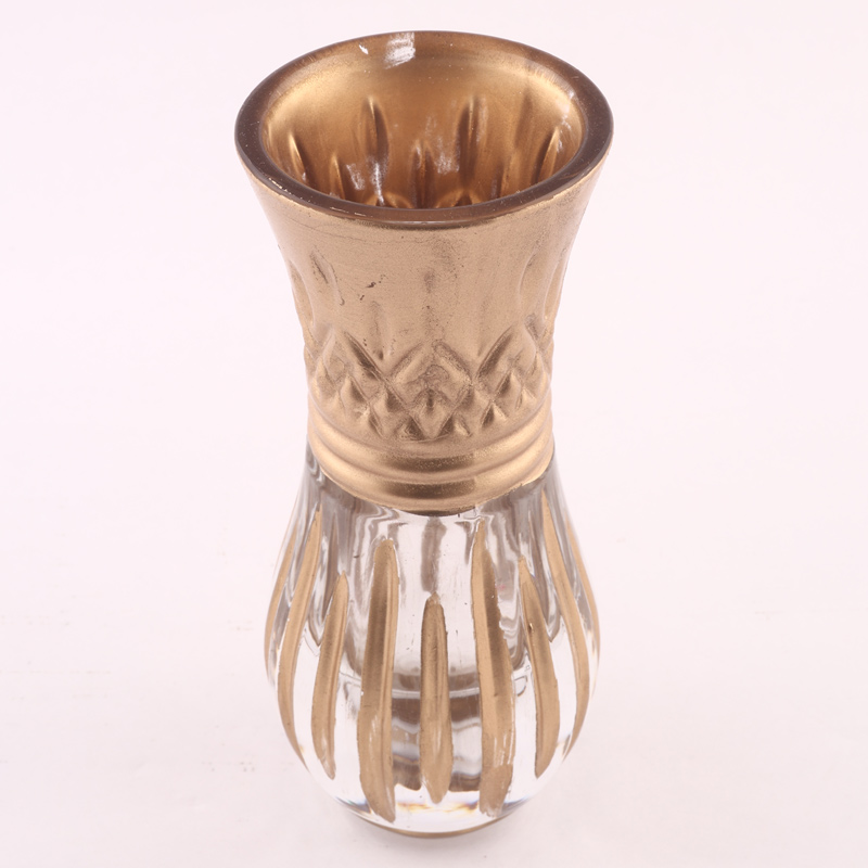 HAND PAINTED GOLD AND CLEAR GLASS DECORATIVE VASE – MODERN TEXTURED DESIGN - Image 2