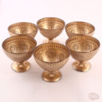 Vintage Gold Glass Ice Cream Cups with Pedestal for Dessert Serving