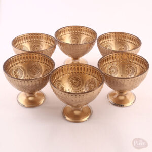 Vintage Gold Glass Ice Cream Cups with Pedestal for Dessert Serving