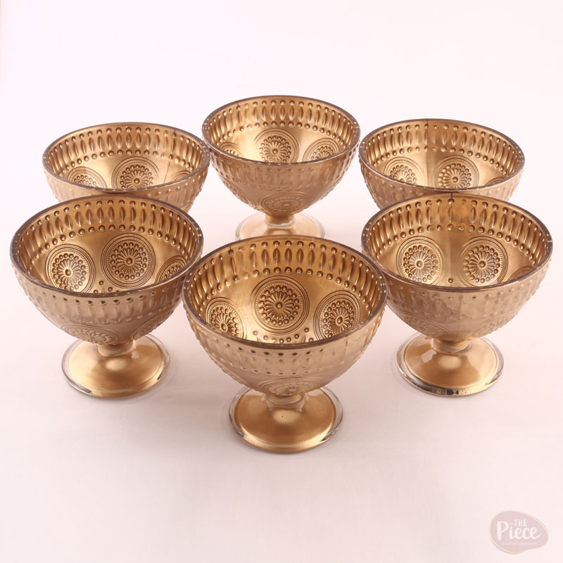 Vintage Gold Glass Ice Cream Cups with Pedestal for Dessert Serving