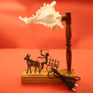 Bullock cart sea shell table lamp with wooden base