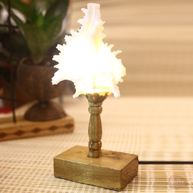 Handcrafted classic sea shell table lamp with wooden base