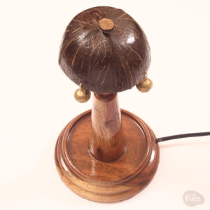 Handcrafted coconut dome table lamp with hanging bells