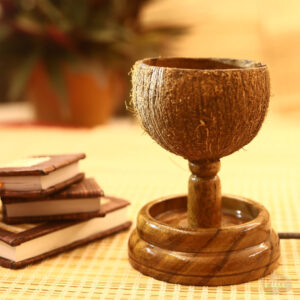 Handcrafted coconut shell table lamp with wooden base