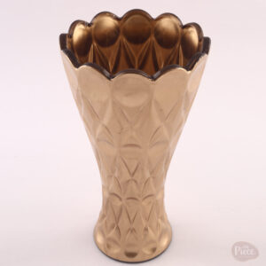 Hand painted gold finish glass flower vase with scalloped royal design