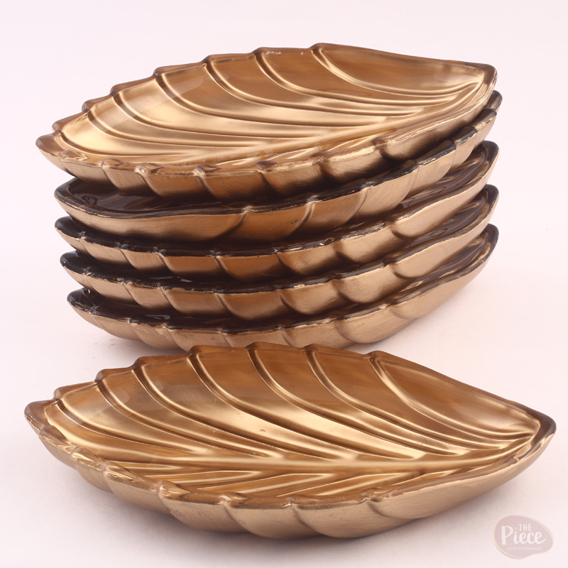 Hand Painted Gold Finish Leaf Shape Serving Platter – Set of 6 - Image 3