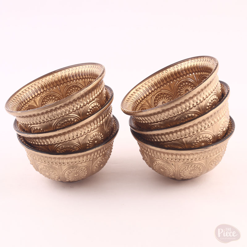 Hand Painted Gold Textured Serving Round Bowl – Set of 6 - Image 2