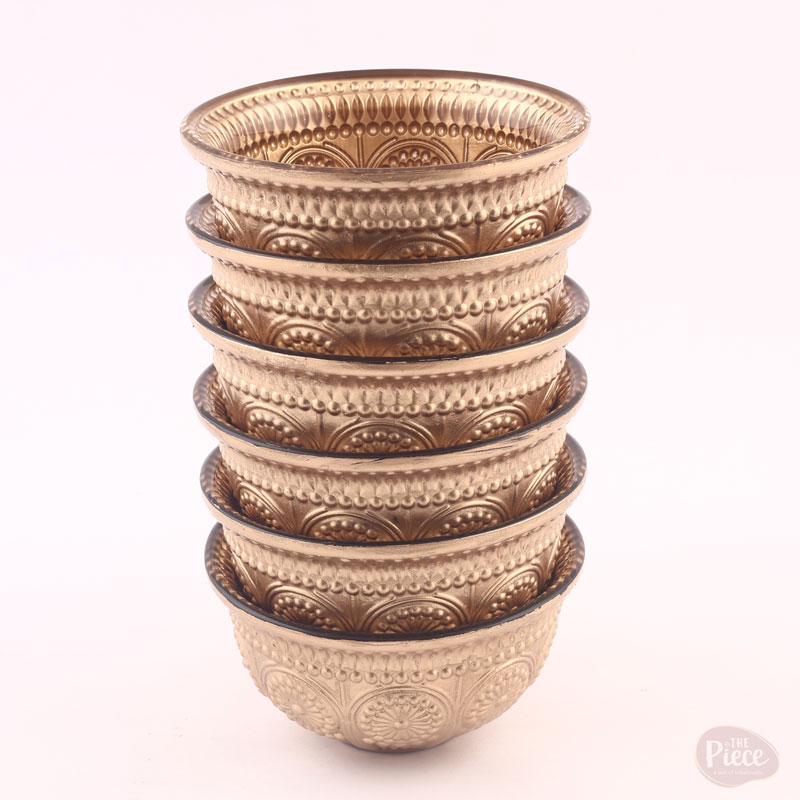 Hand Painted Gold Textured Serving Round Bowl – Set of 6 - Image 3
