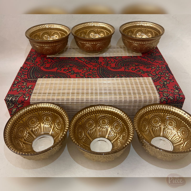 Hand Painted Gold Textured Serving Round Bowl – Set of 6 - Image 4