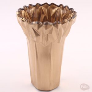 Hand painted gold scalloped glass flower vase with flared top