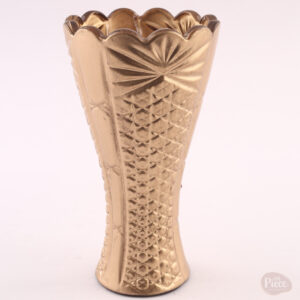 Hand painted gold textured glass flower vase with scalloped top