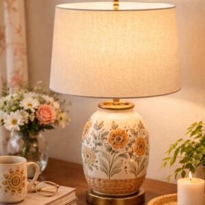 Warm floral elegance on bedside table