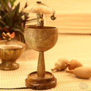 Handcrafted tall coconut shell table lamp with hanging bells