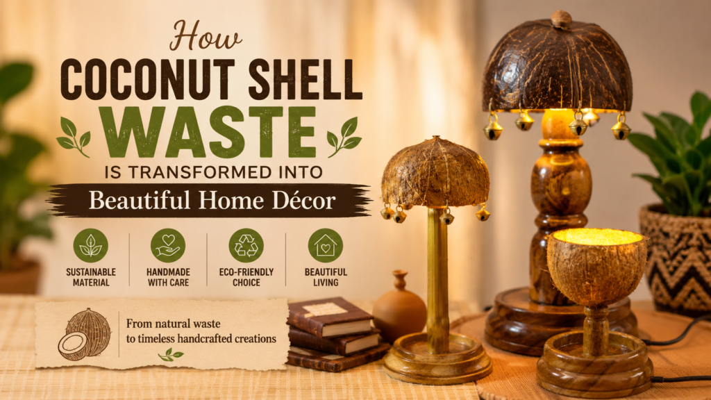 Handcrafted coconut shell home décor lamp