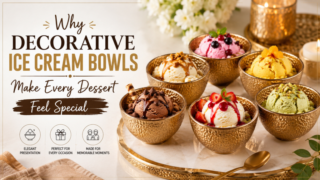 Decorative ice cream bowls styled with premium desserts and elegant table décor